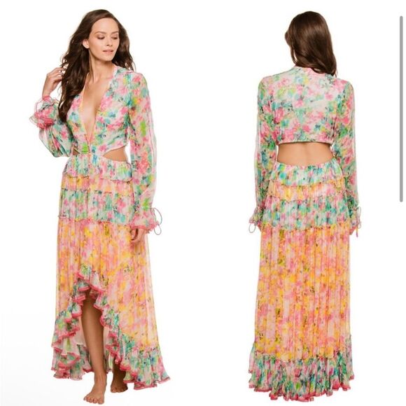 Nwt Rococo Sand Nesh Maxi Dress Floral Long Sleeve Cutout - Picture 9 of 11